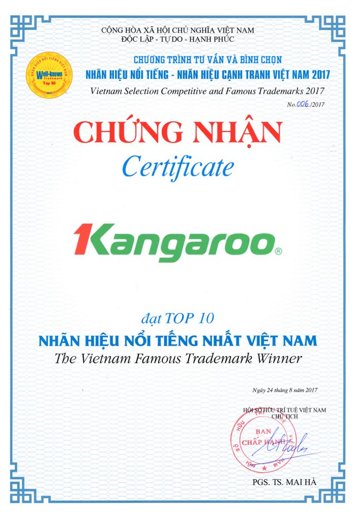 Kangaroo được bình chọn vinh danh trong Top 10 Nhãn hiệu nổi tiếng nhất Việt Nam 2017